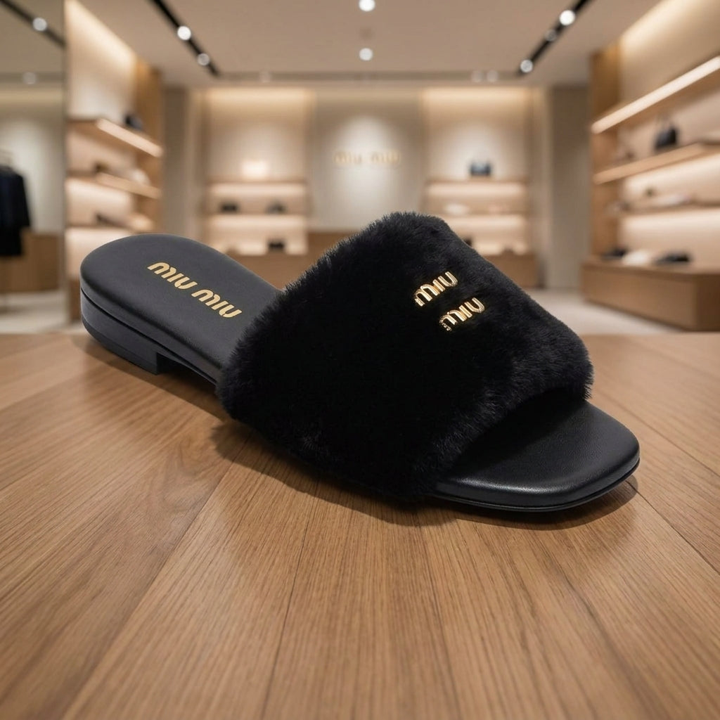 Miu Miu Slide - Black | صندل - أسود