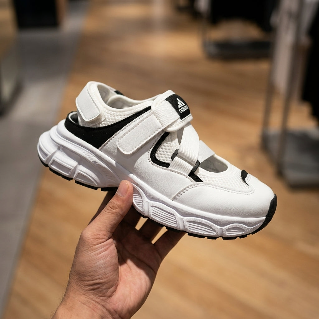 Adidas Sandals - White Black | صندل نسائي - أبيض وأسود