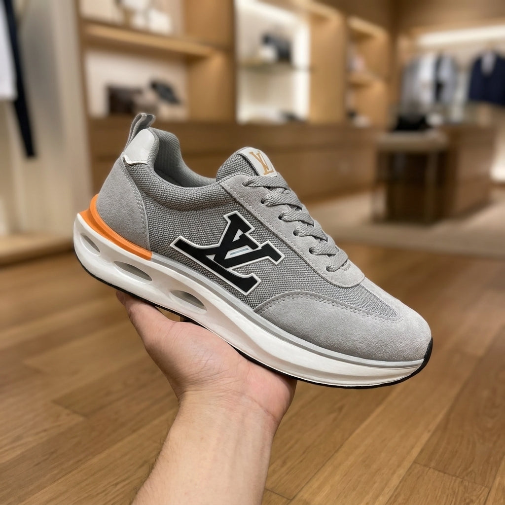 Louis Vuitton Sneaker - Gray Orange | حذاء سنيكرز عصري رجالي - رمادي وبرتقالي