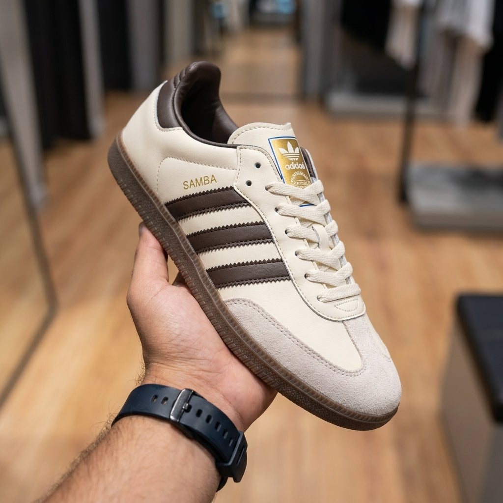 Adidas Samba OG Sneaker - White Brown | حذاء رياضي رجالي - أبيض وبني