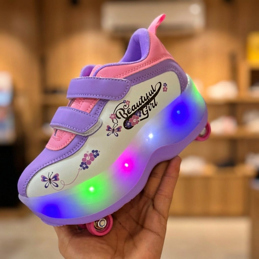 Kids LED light roller Shoe - Purple | حذاء بعجلات مضيء للأطفال - بنفسجي
