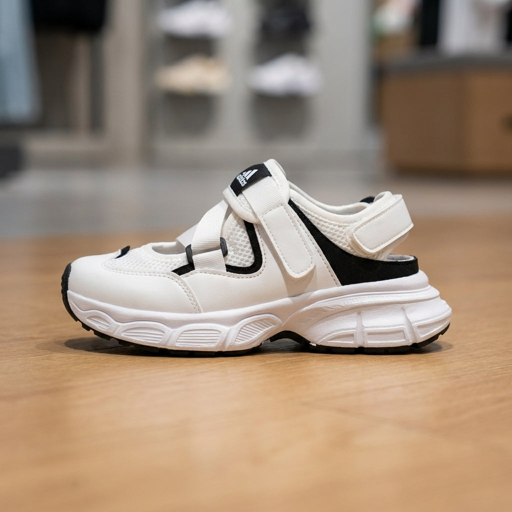Adidas Sandals - White Black | صندل نسائي - أبيض وأسود