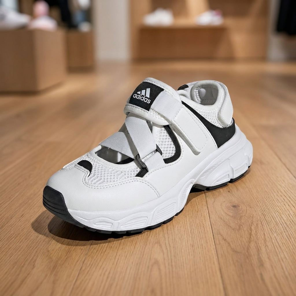 Adidas Sandals - White Black | صندل نسائي - أبيض وأسود
