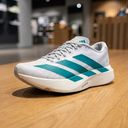 Adidas Adizero EVO Running Shoe - Cloud White Pure Teal | حذاء جري رياضي رجالي - أبيض وأزرق مخضر