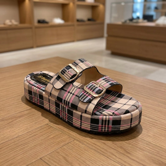 Burberry Check Furley Slides - Bronze | صندل - برونزي