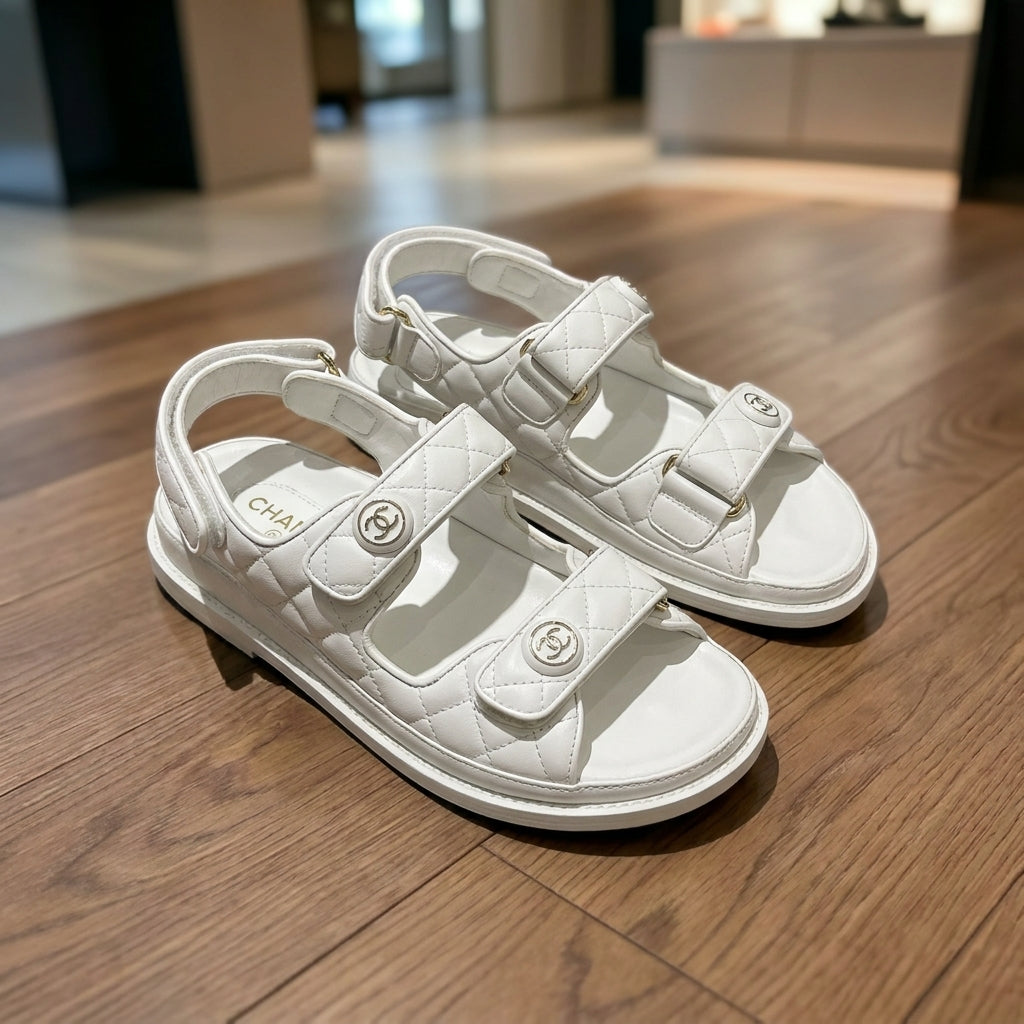 Chanel Quilted lambskin Dad Sandals - White | صندل - أبيض