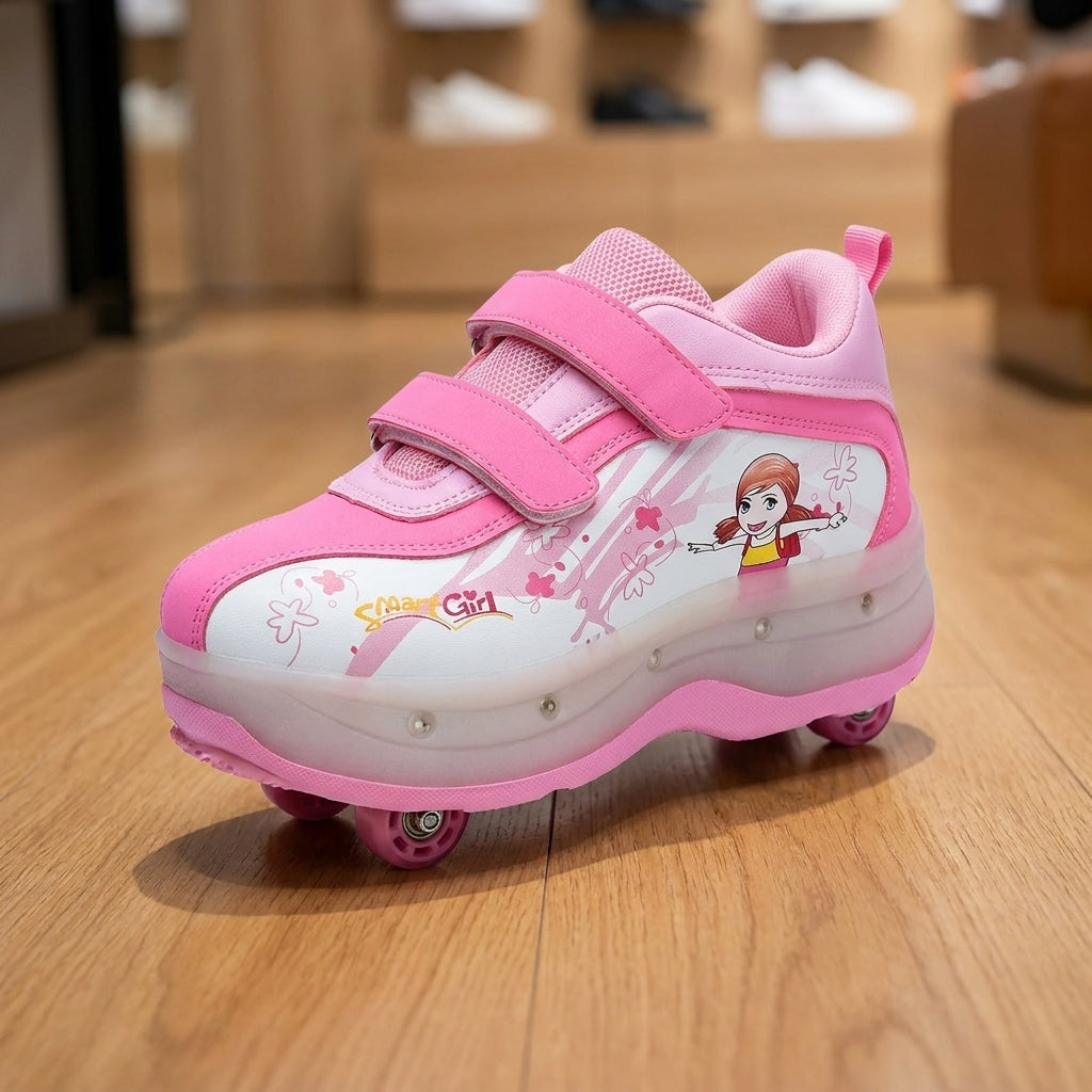 Kids LED light roller Shoe - Pink | حذاء بعجلات مضيء للأطفال - وردي