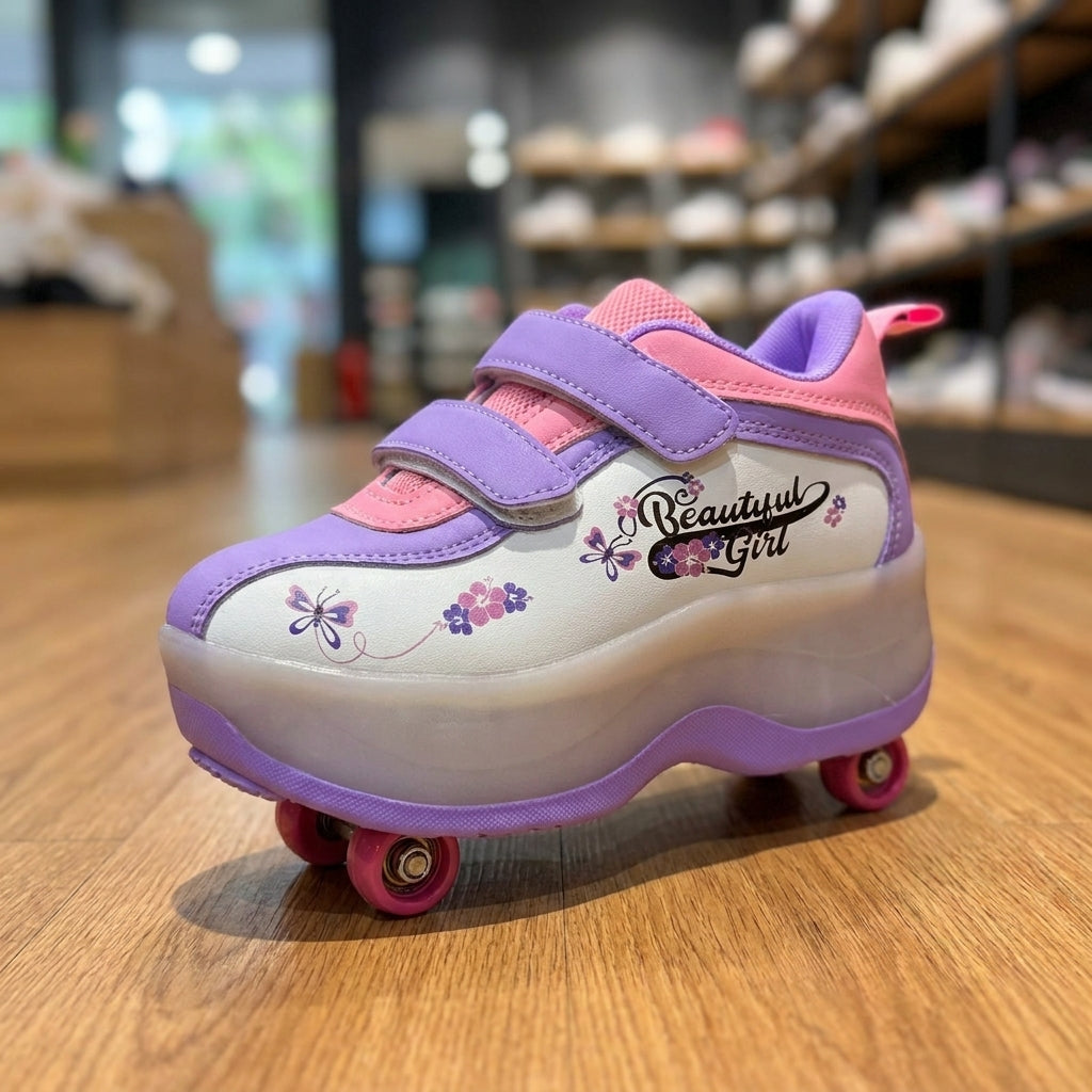 Kids LED light roller Shoe - Purple | حذاء بعجلات مضيء للأطفال - بنفسجي