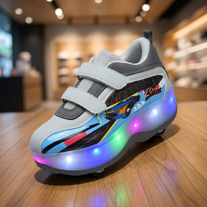 Kids LED light roller Shoe - White | حذاء بعجلات مضيء للأطفال - أبيض