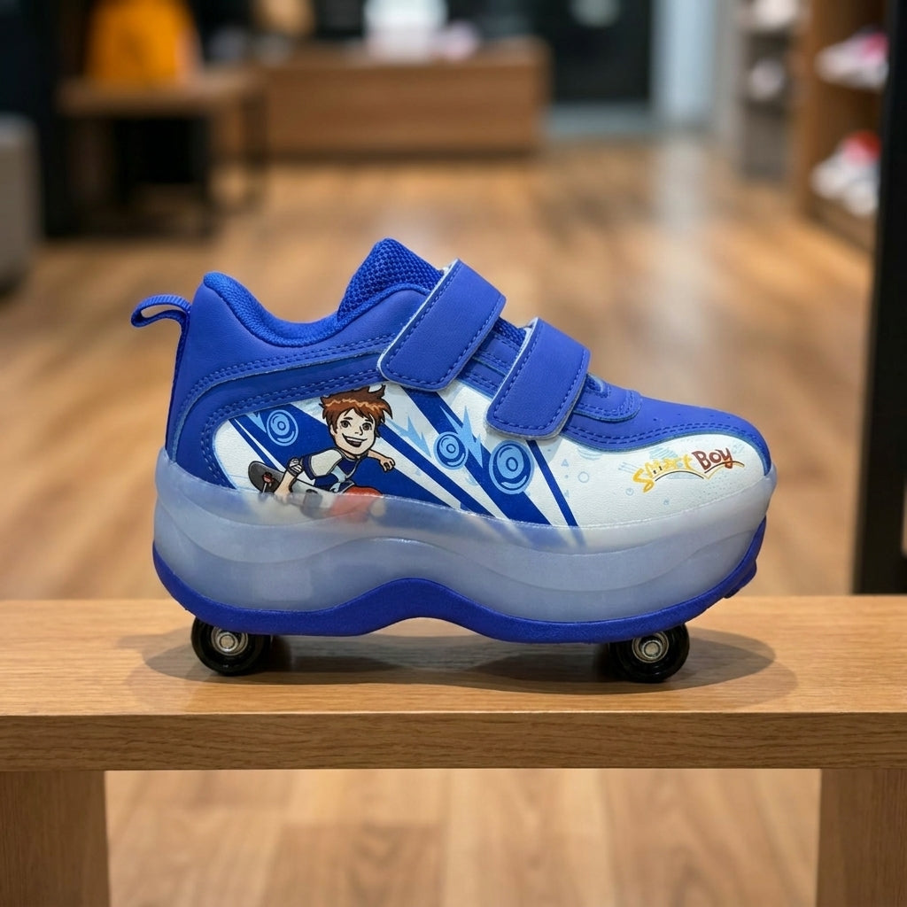 Kids LED light roller Shoe - Blue | حذاء بعجلات مضيء للأطفال - أزرق