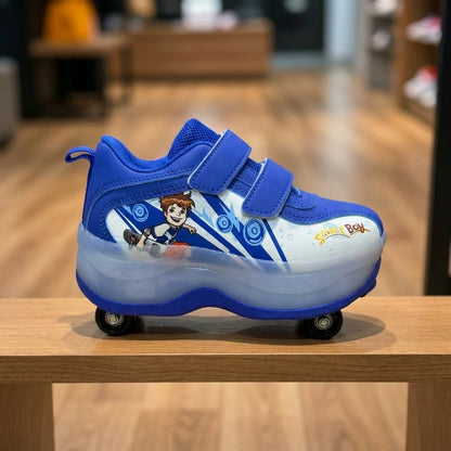 Kids LED light roller Shoe - Blue | حذاء بعجلات مضيء للأطفال - أزرق