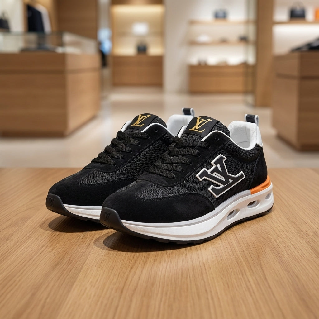 Louis Vuitton Sneaker - Black White | حذاء سنيكرز عصري رجالي - أسود وأبيض