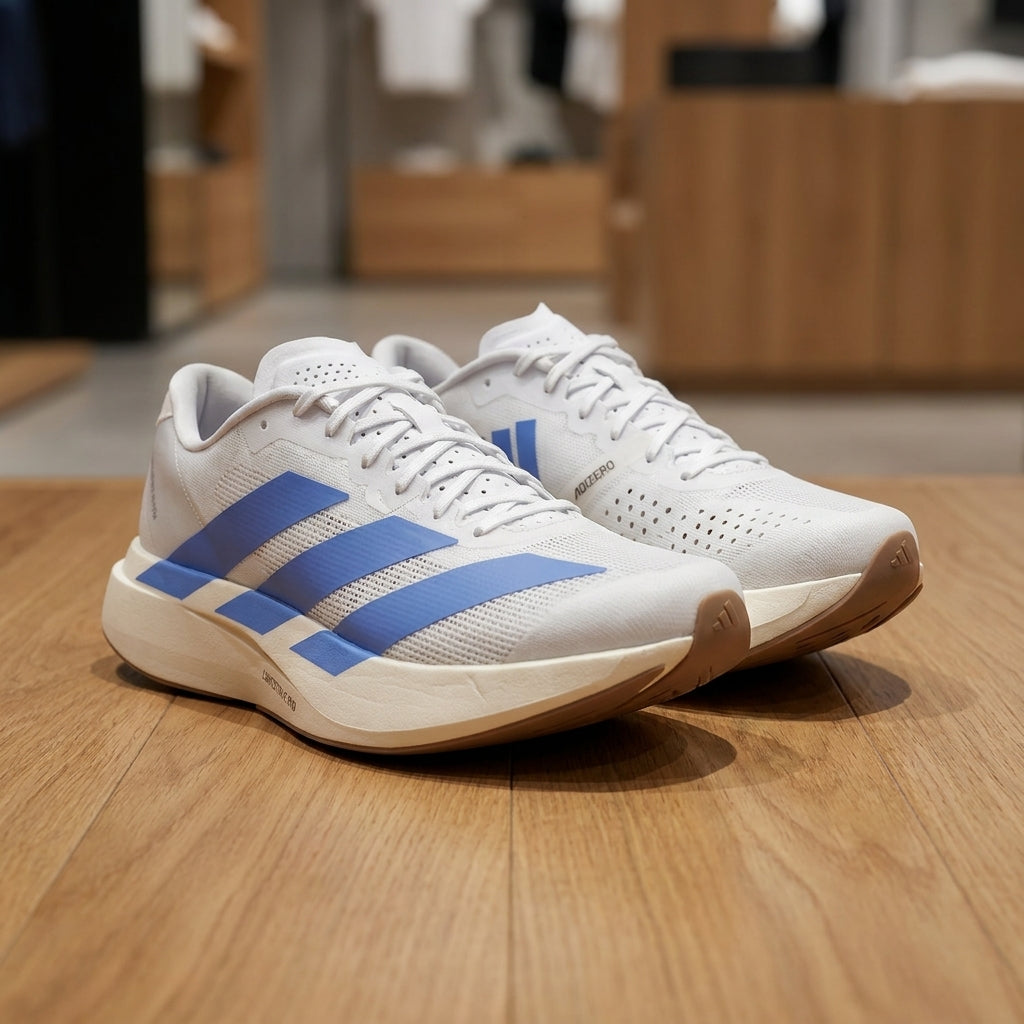 Adidas Adizero EVO Running Shoe - White Blue | حذاء جري رياضي رجالي - أبيض وأزرق